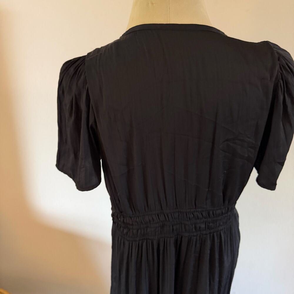 Anthropologie Somerset Black Satin Maxi Dress L Tiered Boho - Picture 5 of 7